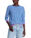 Jumper 1234 Cashmere Tipped Little Stripe Sweater In Bright Blue Cement