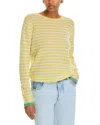 Jumper 1234 Cashmere Tipped Little Stripe Sweater In Light Yellow/lily Mint