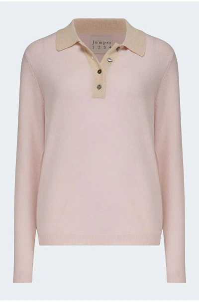 Jumper 1234 Contrast Polo Jumper In Nurture Ivory In Pink