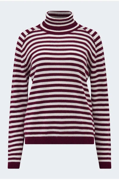 Jumper 1234 Narrow Stripe Roll Collar In Endless Passion Cloud Dancer