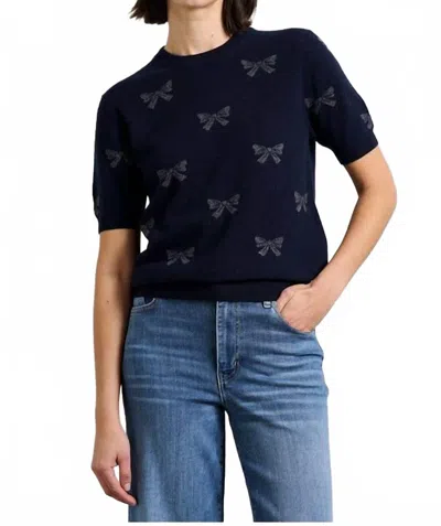 Jumper1234 Bow Short Sleeve Crew Top In Midnight Navy/pewter In Blue