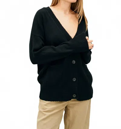 Jumper1234 Boyfriend With Buttons Heavy Cardigan In Black