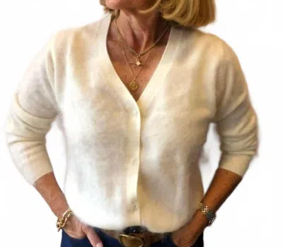 Jumper1234 Brushed Popper Cardigan In Ecru In White