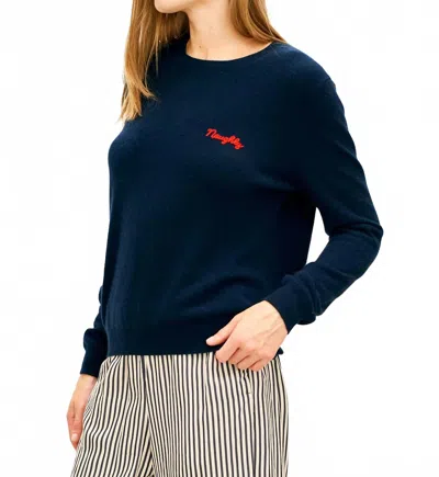Jumper1234 Cashmere Naughty Crew Neck Sweater In Navy/red In Blue