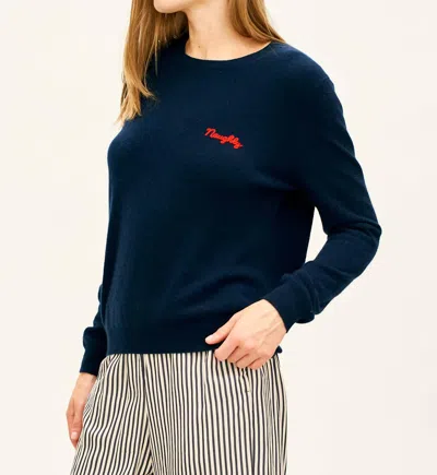 Jumper1234 Cashmere Naughty Crew Sweater In Navy And Red In Multi