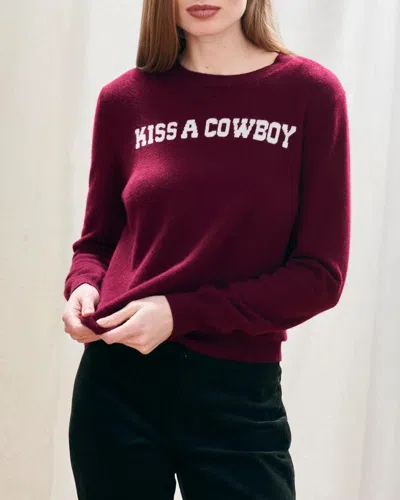 Jumper1234 Cashmere Wool Kiss A Cowboy Crew Sweater In Burgundy And Cream In Red