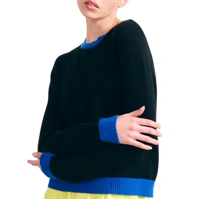 Jumper1234 Contrast Cashmere Crew In Black And Bright Blue In Multi