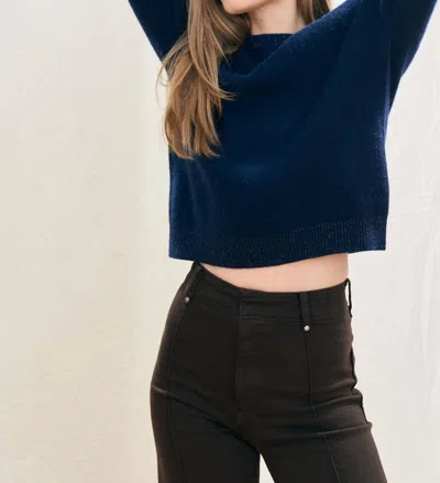 Jumper1234 Contrast Lurex Rib Crew Neck Sweater In Navy/silver In Blue