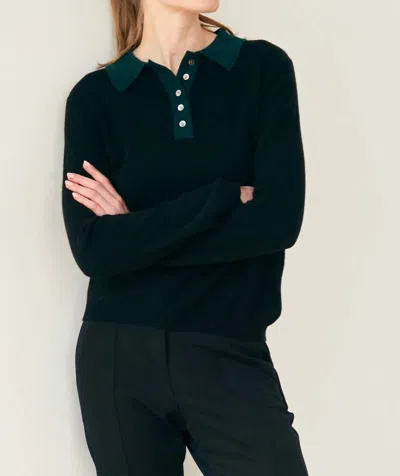 Jumper1234 Contrast Polo In Black/bottle Green In Multi