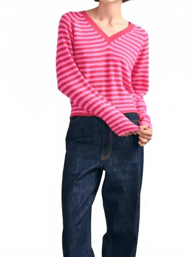 Jumper1234 Crop Stripe V-neck Long Sleeve Sweater In Watermelon Red Peony In Pink