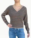 Jumper1234 Crop Stripe V-neck Pullover Sweater In Camel Black