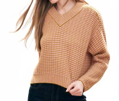 Jumper1234 Cropped Rick Rack High Vee Sweater In Amber Rose In Brown