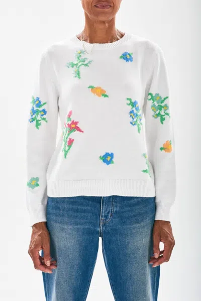 Jumper1234 Flower Crew Sweatshirt In White Multi