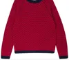 JUMPER1234 HONEYCOMB CREW SWEATER IN NAVY/RED