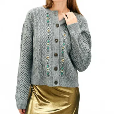 Jumper1234 Jewel Cable Cardigan In Cloudy Silver In Blue