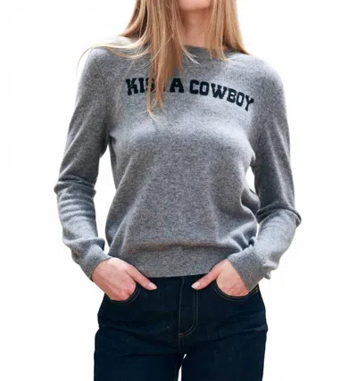 Jumper1234 Kiss A Cowboy Crew Sweater In Mid Grey/black In Gray