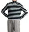 Jumper1234 Little Stripe Roll Collar Sweater In Black Mid Grey Snow