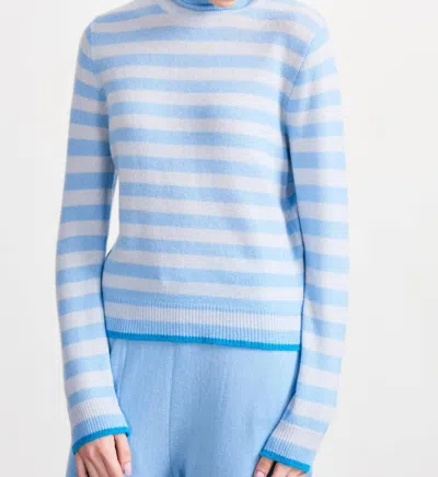 Jumper1234 Little Stripe Roll Collar Sweater In Cement Wedgewood Aqua In Blue