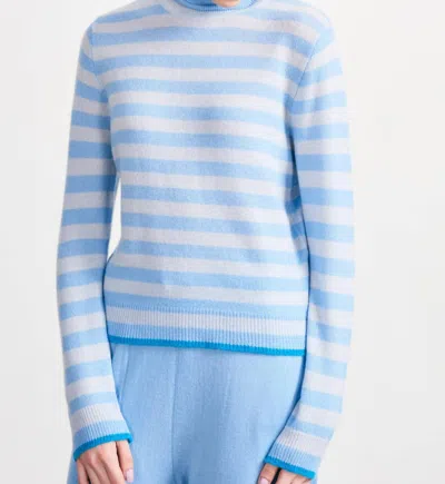 Jumper1234 Little Stripe Roll Collar Sweater In Cement Wedgewood Aqua In Multi