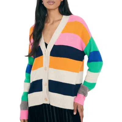 Jumper1234 Multi Stripe Boyfriend Cardigan In Buff
