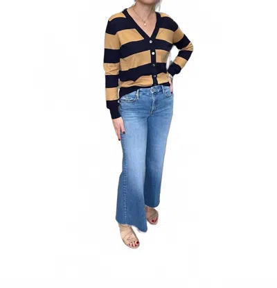 Jumper1234 Slinky Stripe Cardigan In Navy Coyote In Brown