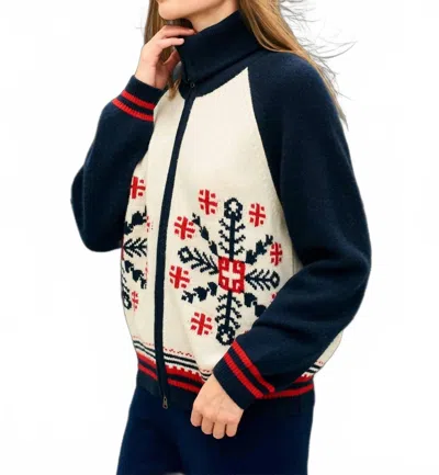 Jumper1234 Snowflake Zip Up Cardigan Sweater In Navy Red And Cream In Blue