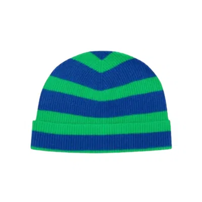 Jumper1234 Stripe Turnback Hat In Bright Green Cobalt