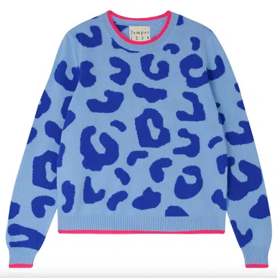Jumper1234 Tipped Leopard Sweater In Blue/pink In Multi