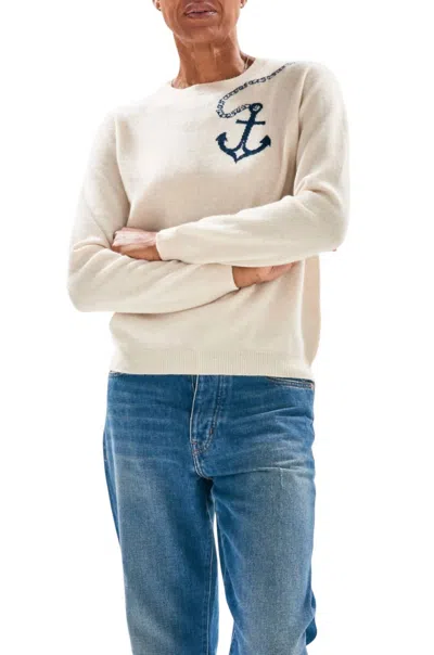 Jumper1234 Women's Anchor Graphic Crewneck Sweater In Oatmeal Navy