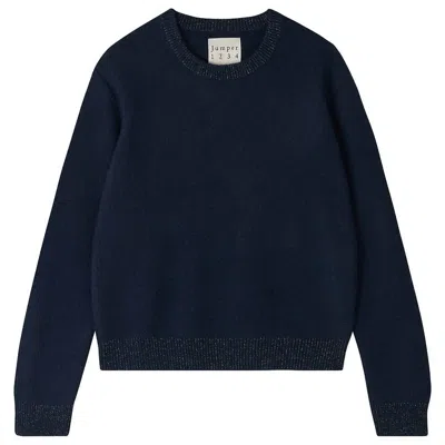 Jumper1234 Women's Contrast Lurex Rib Sweater Top In Dark Navy In Blue