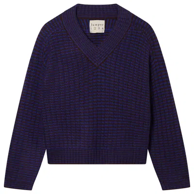 Jumper1234 Women's Crop Rick Rack Vee Sweater In Hickory Violet In Blue