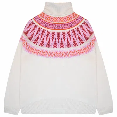 Jumper1234 Women's Fairisle Roll Collar Turtleneck Sweater In Ear Of Wheat In Multi