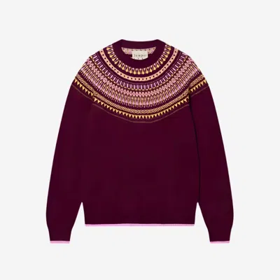 Jumper1234 Women's Fairisle Yoke Crew Neck Sweater In Rouge Noir In Animal Print