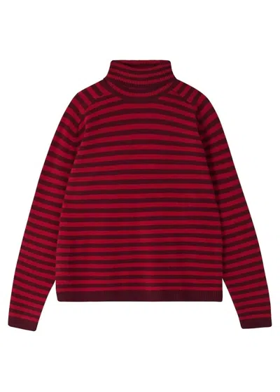 Jumper1234 Women's Narrow Stripe Roll Collar Sweater In Red Burgandy