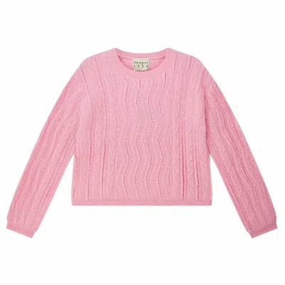 Jumper1234 Women's Raw Cut Cable Crew Sweater In Rosebloom In Pink
