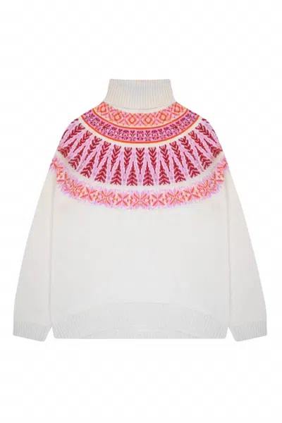 Jumper1234 Women's Snowflake Cable Roll Collar Sweater In Ear Of Wheat In Multi