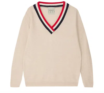 Jumper1234 Women's Stripe V-neck Sweater In Oat In Beige