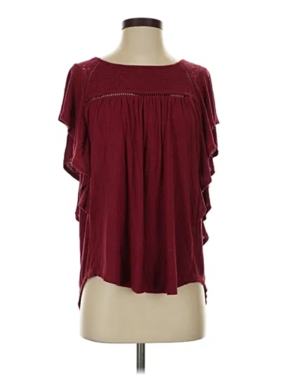 Pre-owned Jun & Ivy Short Sleeve Blouse In Burgundy