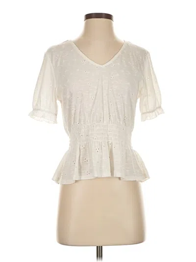 Pre-owned Jun & Ivy Short Sleeve Blouse In White