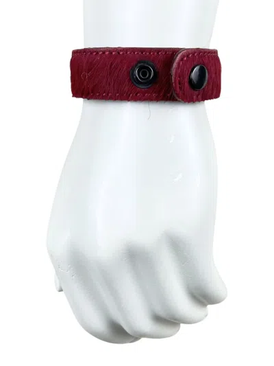 Pre-owned Jun Takahashi X Undercover Calf Hair Blood Red Fur Snap Leather Bracelet In Black