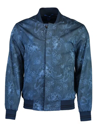 June 79 Pierre Floral-print Bomber Jacket In Blue