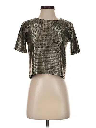 Pre-owned June & Hudson Short Sleeve Top Silver Metallic Pattern Mock Neckline Tops