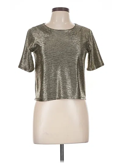 Pre-owned June & Hudson Short Sleeve Top Silver Metallic Pattern Scoop Neck Tops