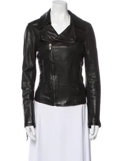 Pre-owned June Leather Biker Jacket In Black