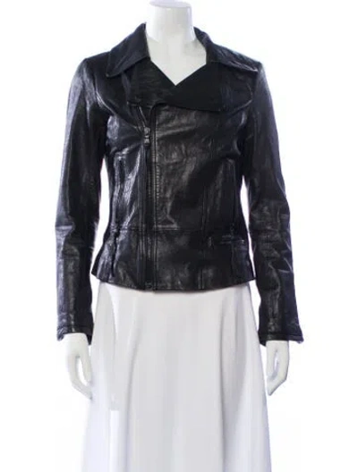 Pre-owned June Leather Biker Jacket In Black