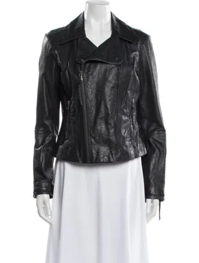 Pre-owned June Leather Biker Jacket In Black