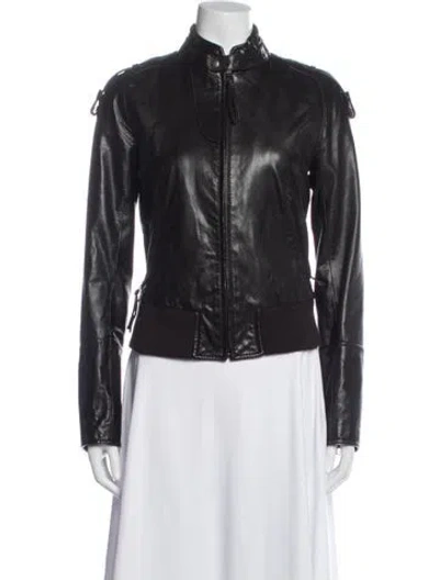 Pre-owned June Leather Biker Jacket In Black