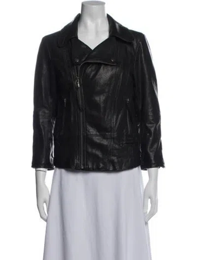 Pre-owned June Leather Biker Jacket In Black