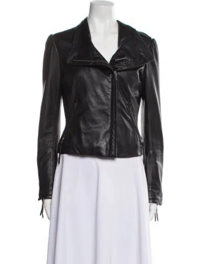 Pre-owned June Leather Biker Jacket In Blue