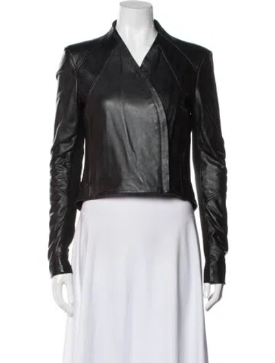 Pre-owned June Leather Biker Jacket In Blue